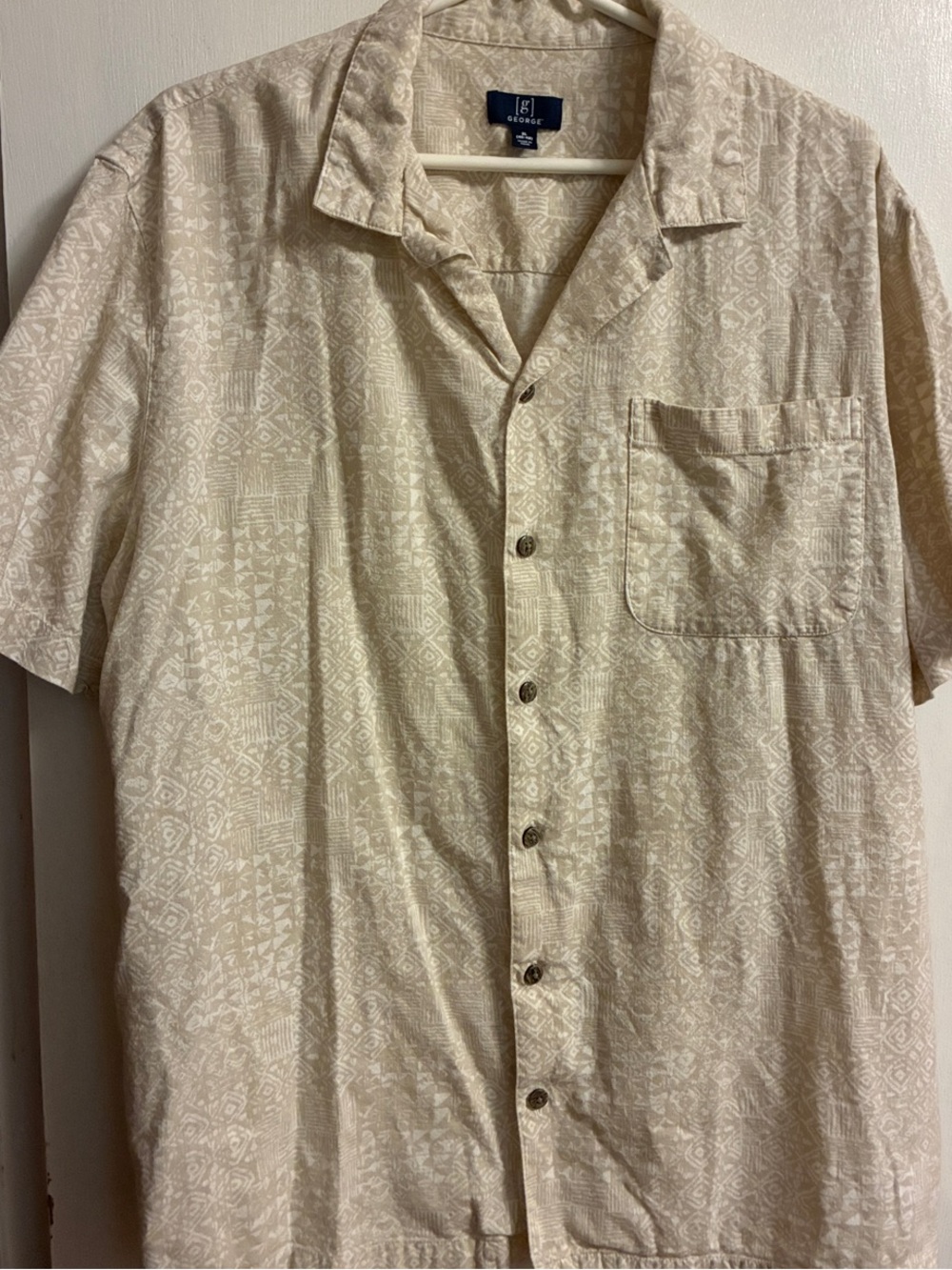 George Beige Short Sleeve Button-Down Shirt with Subtle Pattern